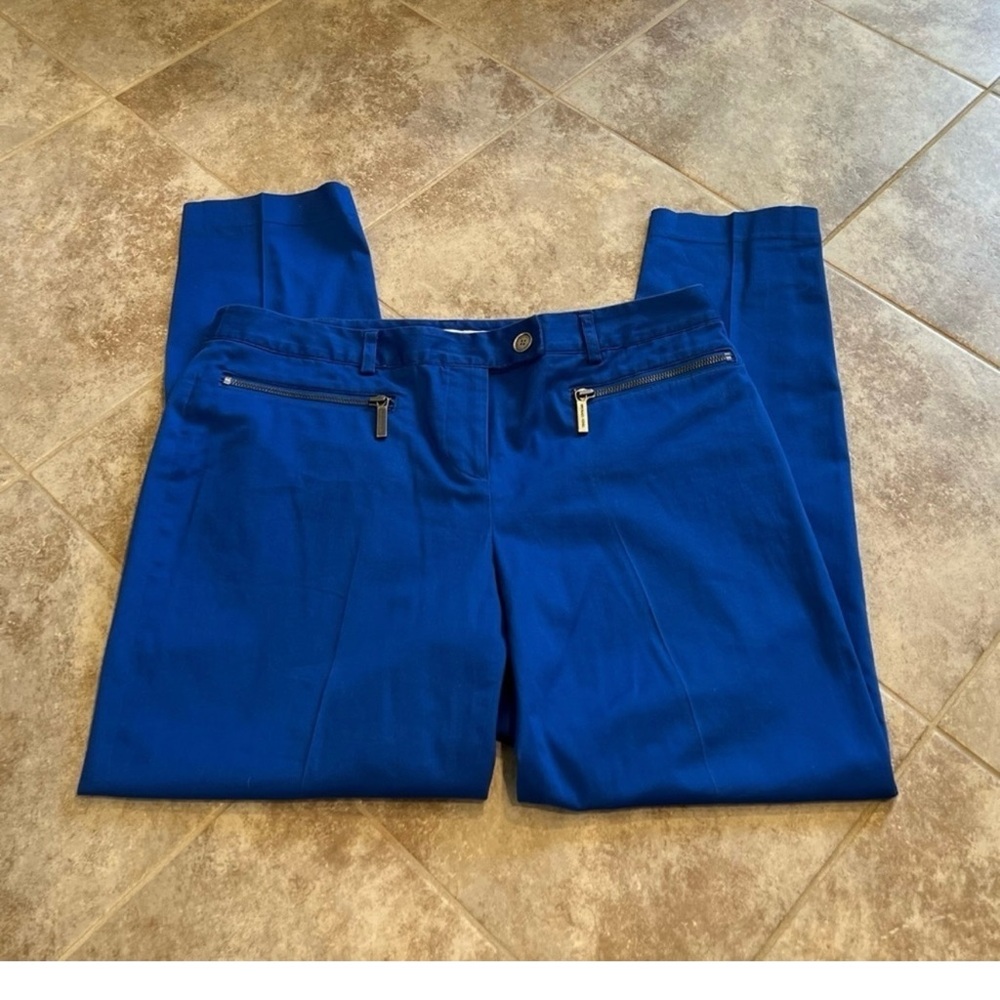 Michael Kors Skinny Mid Rise Zipper Blue Trouser Pants Cotton Stretch Mid Rise 8